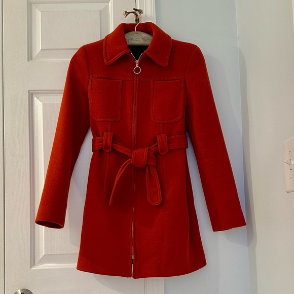 Zara Jackets & Blazers - Zara Woman Elegant Burnt Orange Retro Long Sleeve Coat With Tie